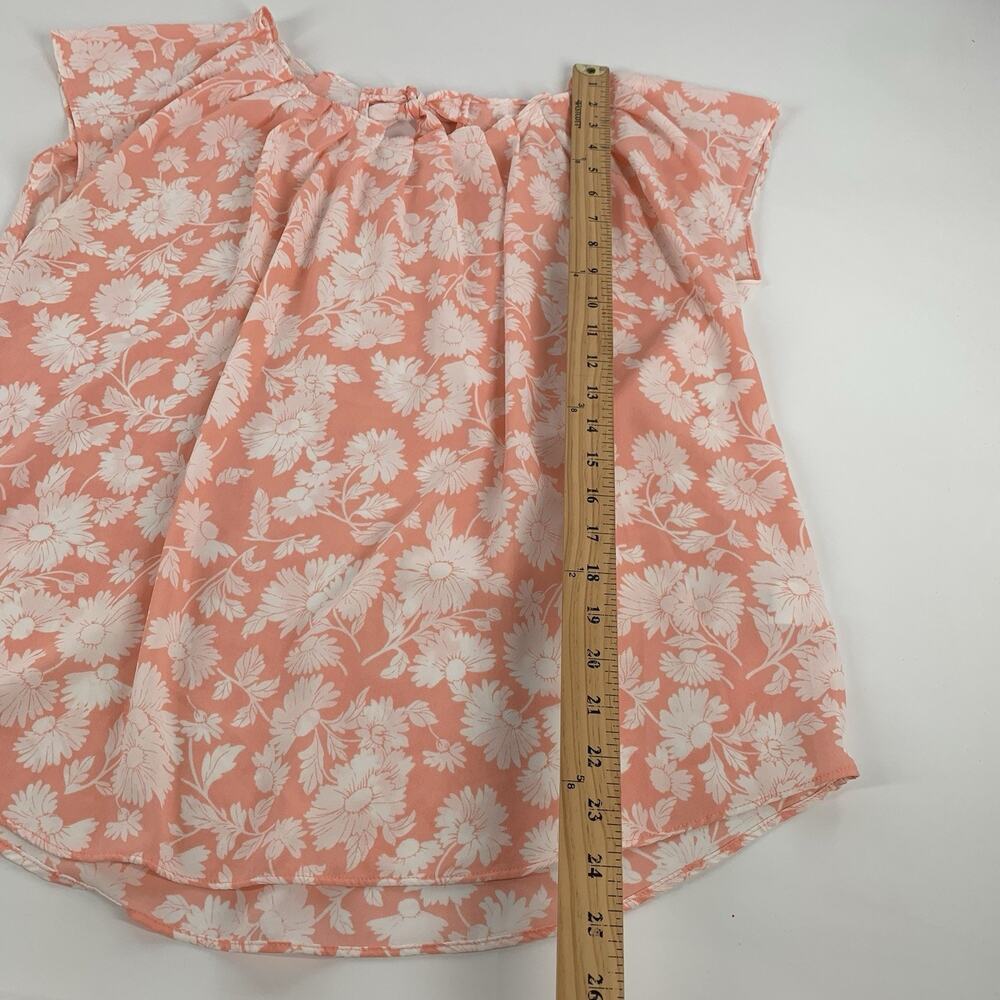 LC Lauren Conrad Flower Print Flatter Sleeve Tie Back Blouse Large Peach White L - Picture 6 of 6